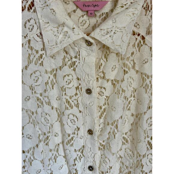 Vintage Cream Lace Western Shirt | Women's Button Down | Small Size Boho Top - Picture 4 of 7